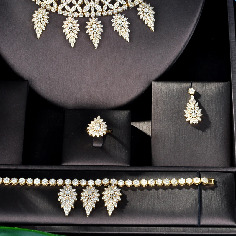 HIBRIDE красивый длинный кулон кубический циркон для женщин 4 шт. комплект ювелирных