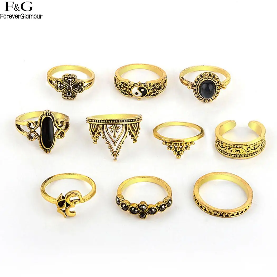 10 шт./компл. кольца набор стерлингов Серебряные Винтаж богемный Стиль элегантные