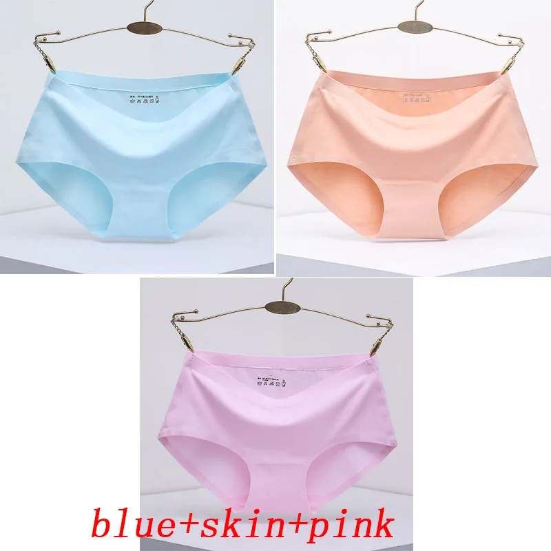 blue skin pink 3 шт./лот, женские трусики, цельное бесшовное женское нижнее белье, трусы со средней талией, сексуальное хлопковое женское нижнее белье, трусы - Цвет: blue skin pink