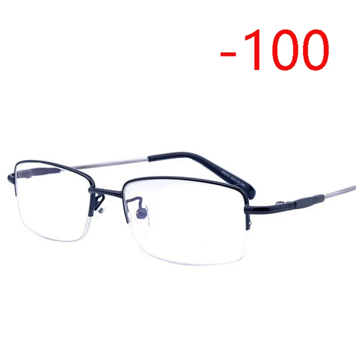 100-125-150-175-200 до-600 полуоправа очки для близорукости модные сверхлегкие металлические квадратные мужские близорукие очки - Цвет оправы: Myopia 100