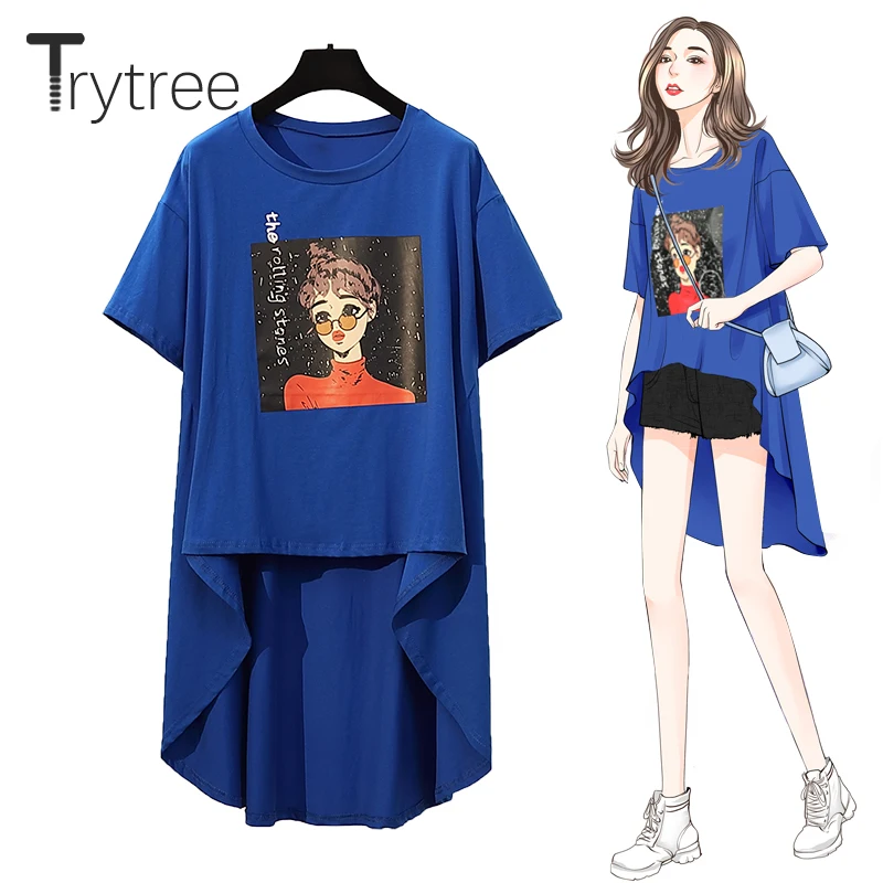 Trytree летняя повседневная женская футболка с принтом персонажа и о-образным