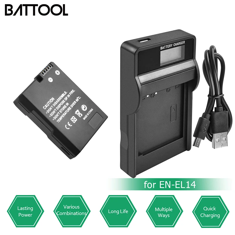 Batcool EN-EL14 EN-EL14A Аккумулятор Bateria + ЖК-зарядное устройство USB для Nikon D3100 D3200 D3300 D5100 D5200 |