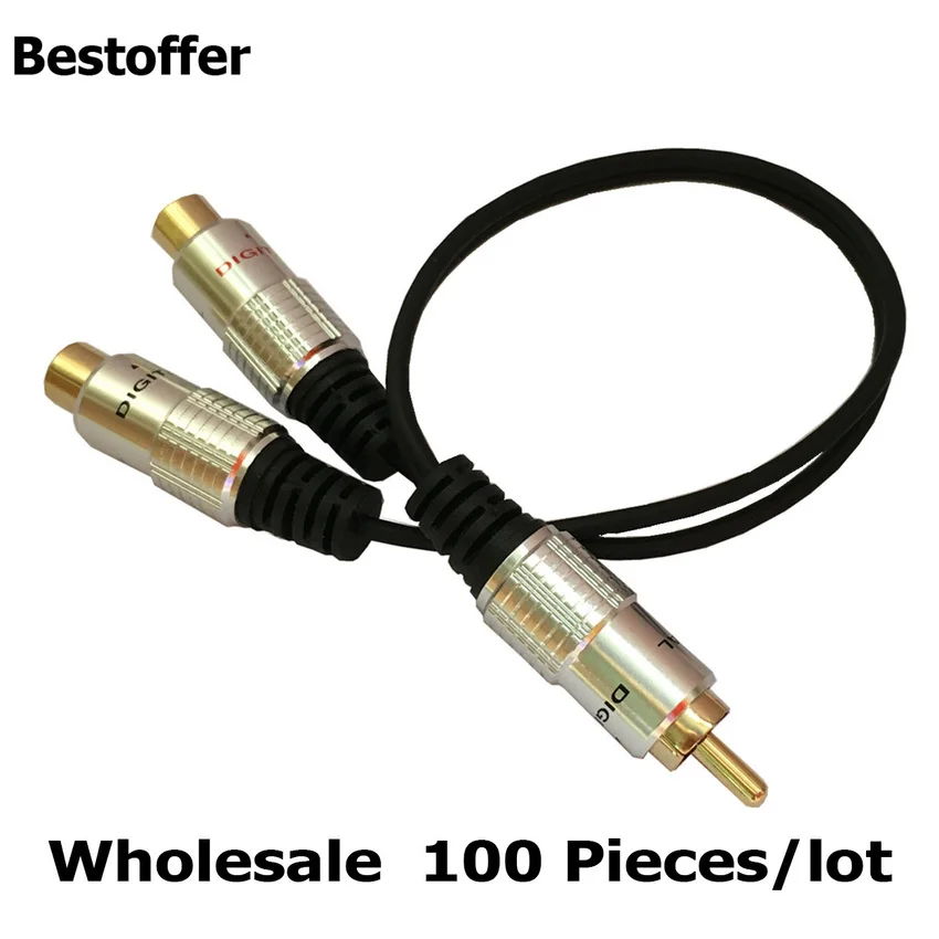 Оптовая продажа 100 шт./упак. позолоченный 1 RCA штекер-2 гнездовой разветвитель