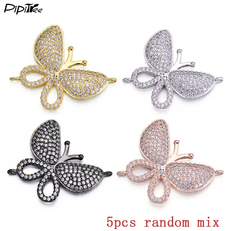 random mix color Pipitree, 5 шт./лот, роскошные микро подвески, CZ Циркон, большая бабочка, браслет, подвеска, сделай сам, подвески, хрустальные бусины, изготовление ювелирных изделий - Окраска металла: random mix color