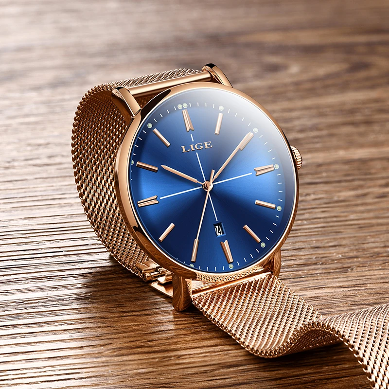

2019 LIGE New Rose Gold Blue Table Womens Business Quartz Watch Ladies Brand Top Luxury Ladies Watch Girl Clock Relogio Feminino