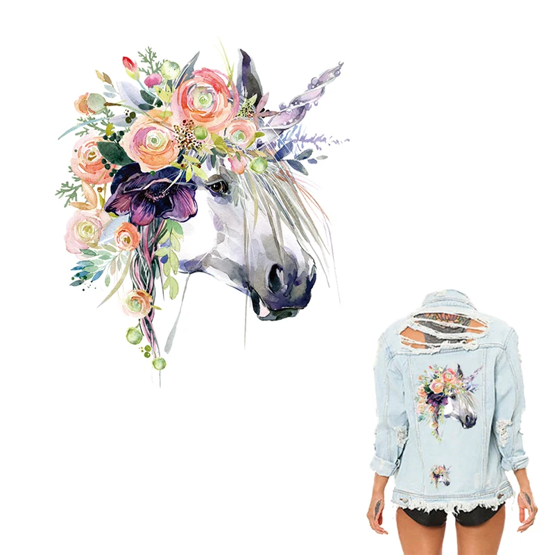 Cartoon Flower Horse Ironing On Patches Sticker Heat Transfers Press Stickers for Families Patch DIY Appliques Parent childs | Дом и сад
