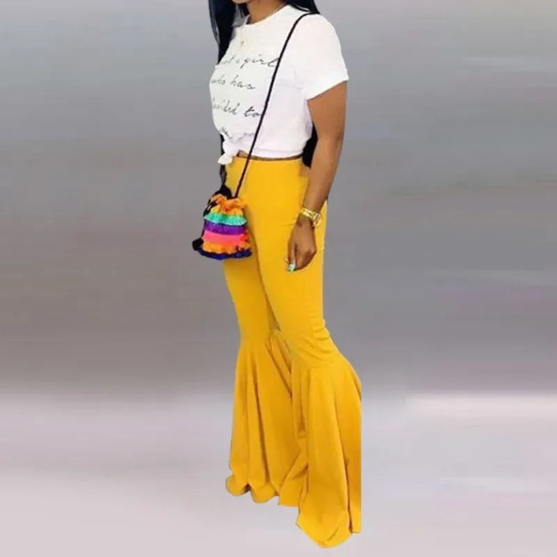 yellow BKLD неоновые зеленые брюки Boho с высокой талией, брюки-клеш, женские модные эластичные широкие брюки, женская летняя неоновая одежда - Цвет: yellow