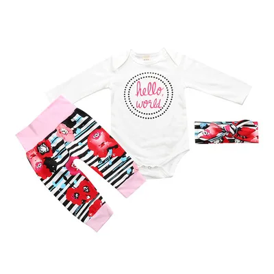 3pcs Newborn Infant Baby Boy Girl jumpsuit Long Sleeve Bodysuits Set Headband for a | Детская одежда и обувь