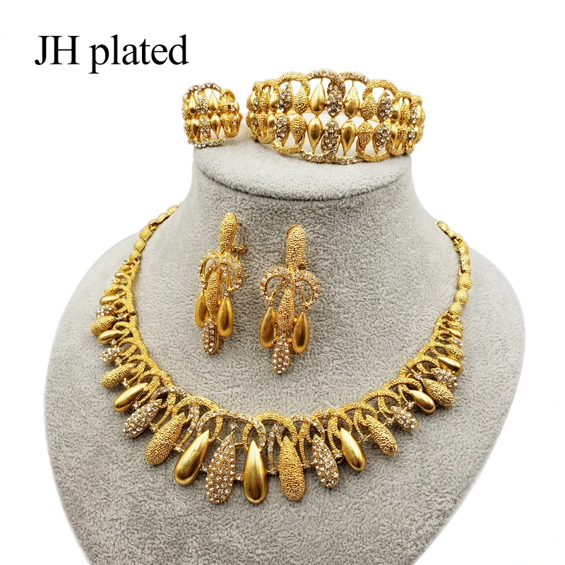 JHplated изысканные женские роскошные свадебные ювелирные наборы из Дубая золотого