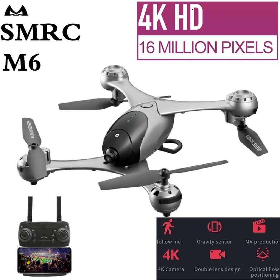SMRC M6 4 K 1080 P RC Drone HD Gimbal двойная камера Квадрокоптер WiFi fpv пульт дистанционного