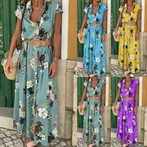 Женское длинное пляжное платье рубашка Boho элегантный вечерний сарафан с