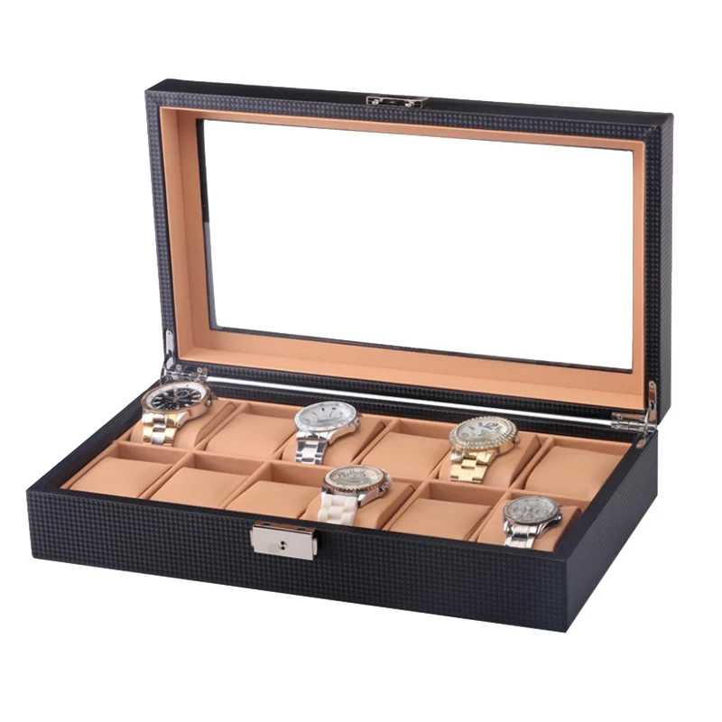 Luxury 12 Slots Handmade Carbon Fiber Watch Box Case Clock Time for Organizer | Наручные часы