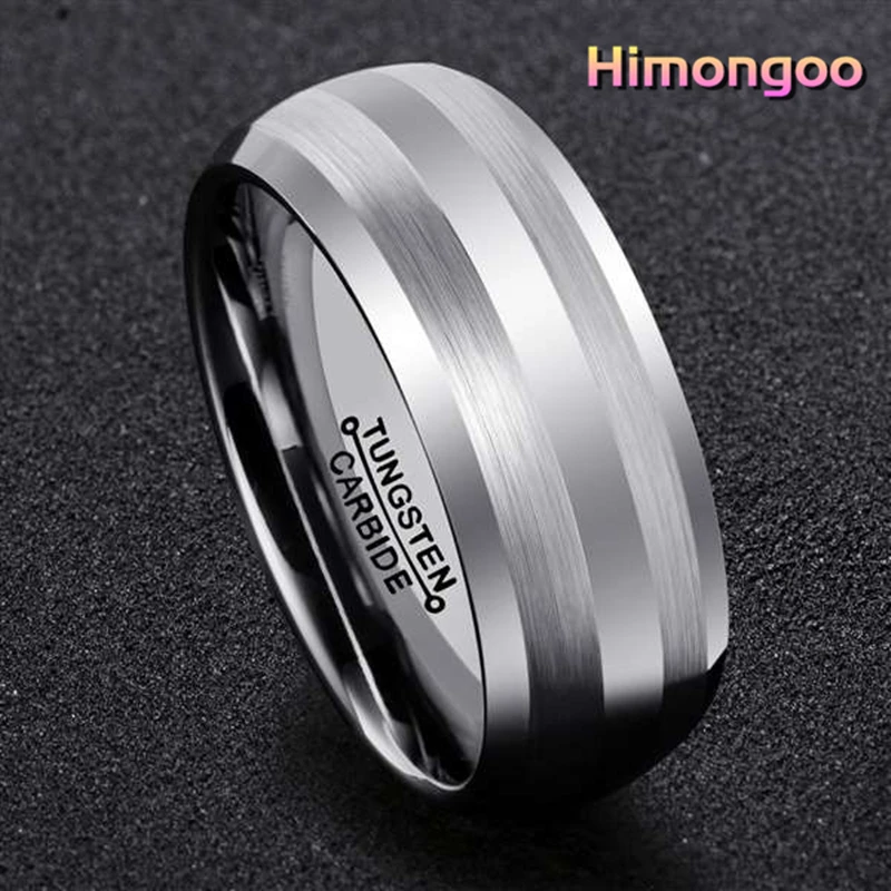 HIMONGOO 8 мм Серебряное мужское кольцо из карбида вольфрама обручальное