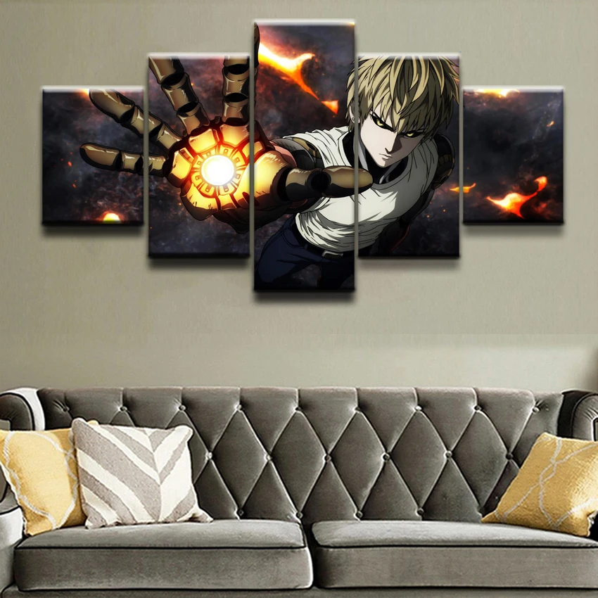 5 панелей аниме One-Punch Man Genos декор плакат современные холст печатные картины