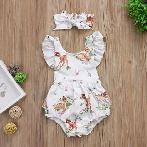 Baby Clothing Newborn Toddler Infant Girls Ruffles Deer Romper Back Cross Jumpsuit Clothes Sunsuit Outfits | Мать и ребенок