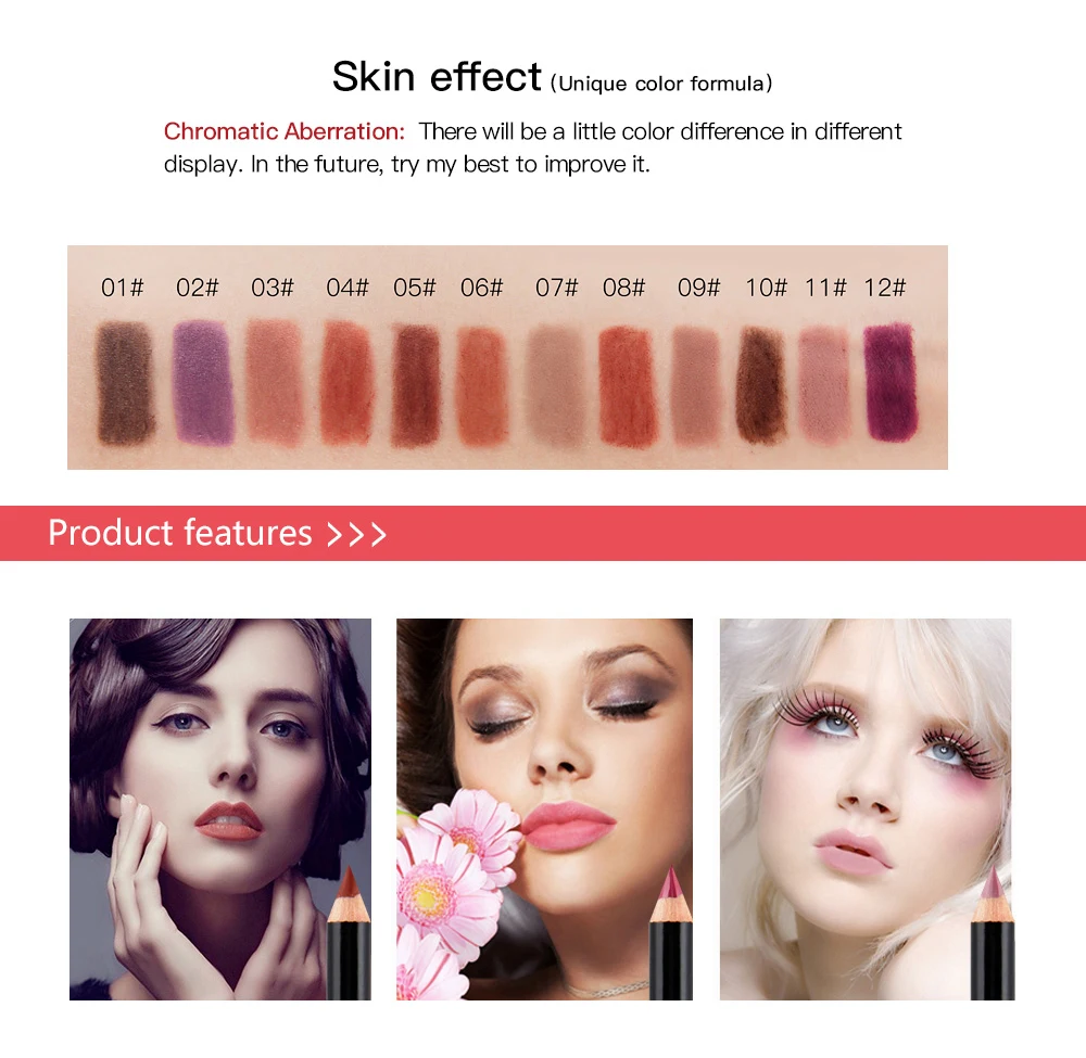 Карандаш для губ Niceface TSLM2 Многофункциональный матовый водостойкий 12