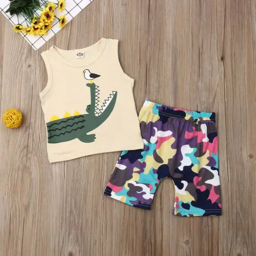 Уличная одежда для маленьких мальчиков из 2 предметов топы без рукавов с принтом +