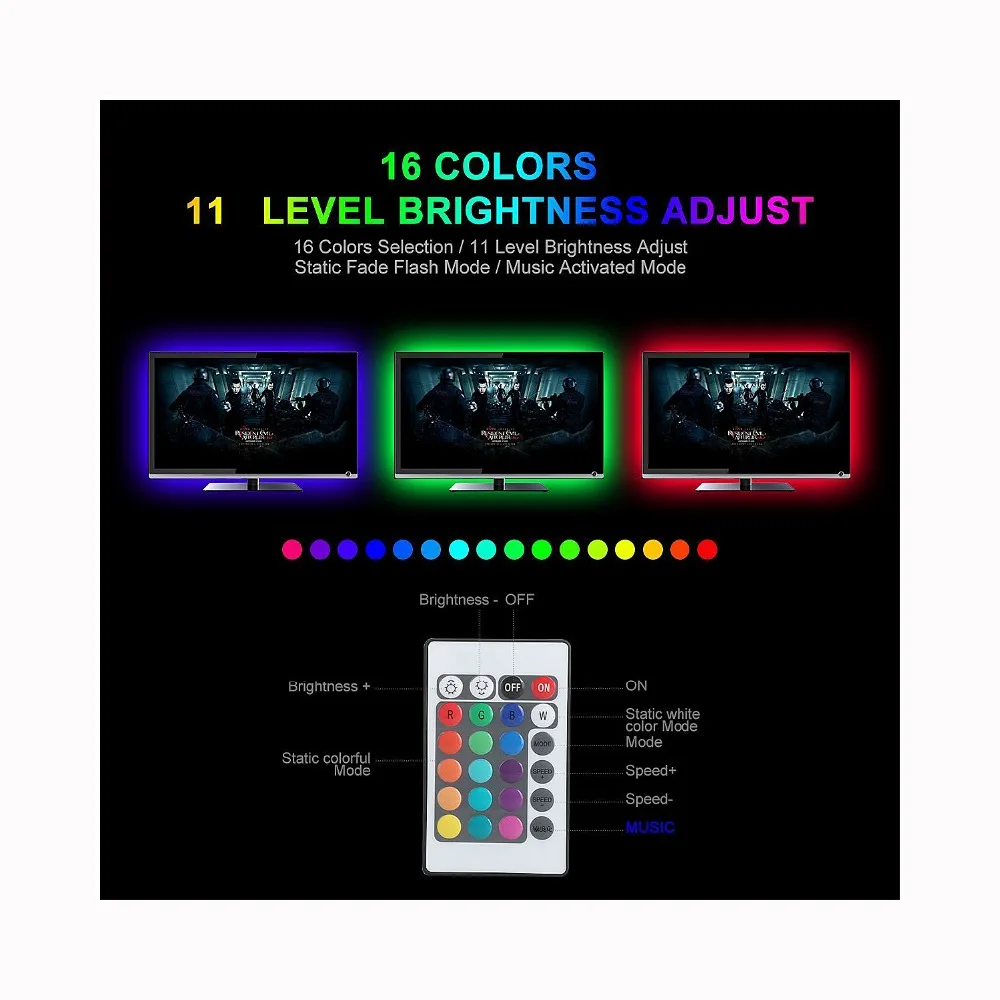 Led Strip RGB 5050SMD 5V 1M/2M 16 Color Change With USB 24KEY IR Controller For TV Background Lighting Nowaterproof | Лампы и