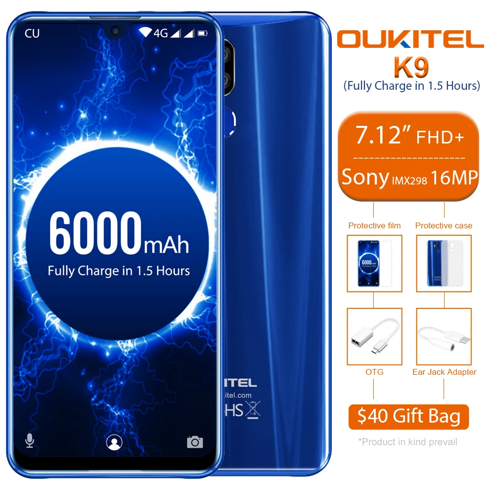 OUKITEL K9 смартфон с 5 дюймовым дисплеем ОЗУ 4 Гб ПЗУ 64 ГБ 7 12 мАч 16 МП 2 МП/8 МП|Смартфоны|