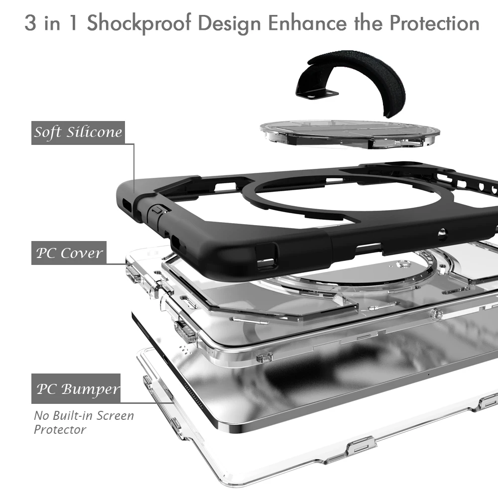 Силиконовый чехол для iPad Pro, 11 дюймов, планшет с 360 поворотом, регулируемый ремешок на руку, ударопрочный чехол FHL02