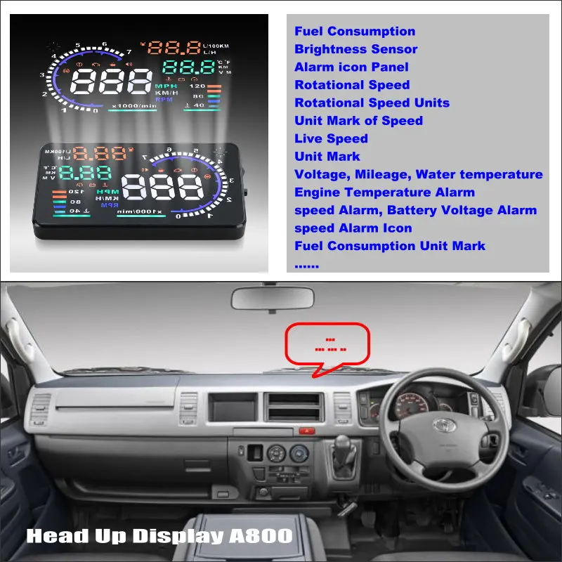 

Car HUD Head Up Display For Toyota HiAce H200 Hiace Awing 2004-2014 Auto Accessories Safe Driving Screen Plug And Play Film