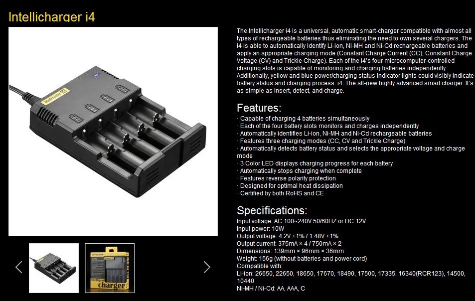 Nitecore 4 Multi-function Зарядное Устройство Универсальный Литий-Ионная Ni-Mh устройство I4