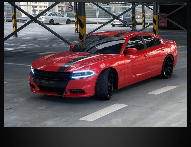 VLAND черный корпус светодиодный налобный фонарь для Dodge Зарядное устройство фары- светодиодный биксеноновый объектив двойной луч HID комплект