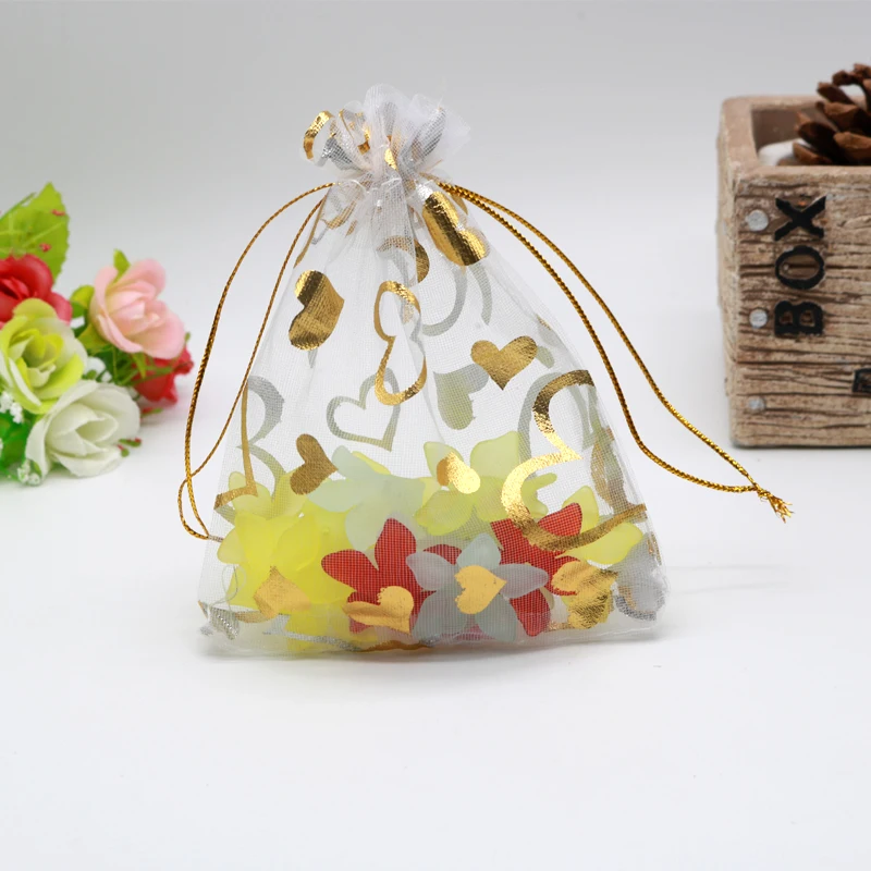 

Free Shipping White with Gold Heart Printed Jewelry Bags 100pcs/lot 7x9cm Cheap Candy Gifts Packaging Bags Pouches for Christmas