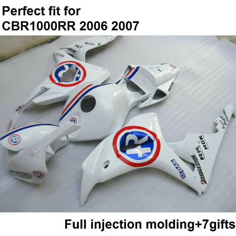 Новый набор обтекателей мотоцикла для Honda injection CBR1000RR 2006 2007 Обтекатели из белого
