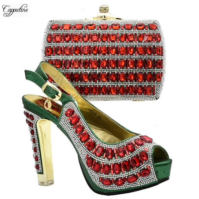 

Fashion gold pumps with bag set nice shoes and purse handbag set decorated with rhinestones 988-6 heel height 12CM