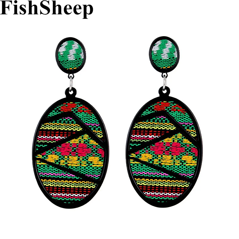 Женские серьги-подвески FishSheep в богемном стиле с овальной подвеской из ткани и