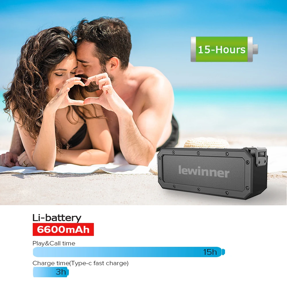 Lewinner X3 Bluetooth динамик IPX7 водонепроницаемый портативный беспроводной динамик 40 Вт динамик s 15H время воспроизведения с Экстра бас сабвуфером