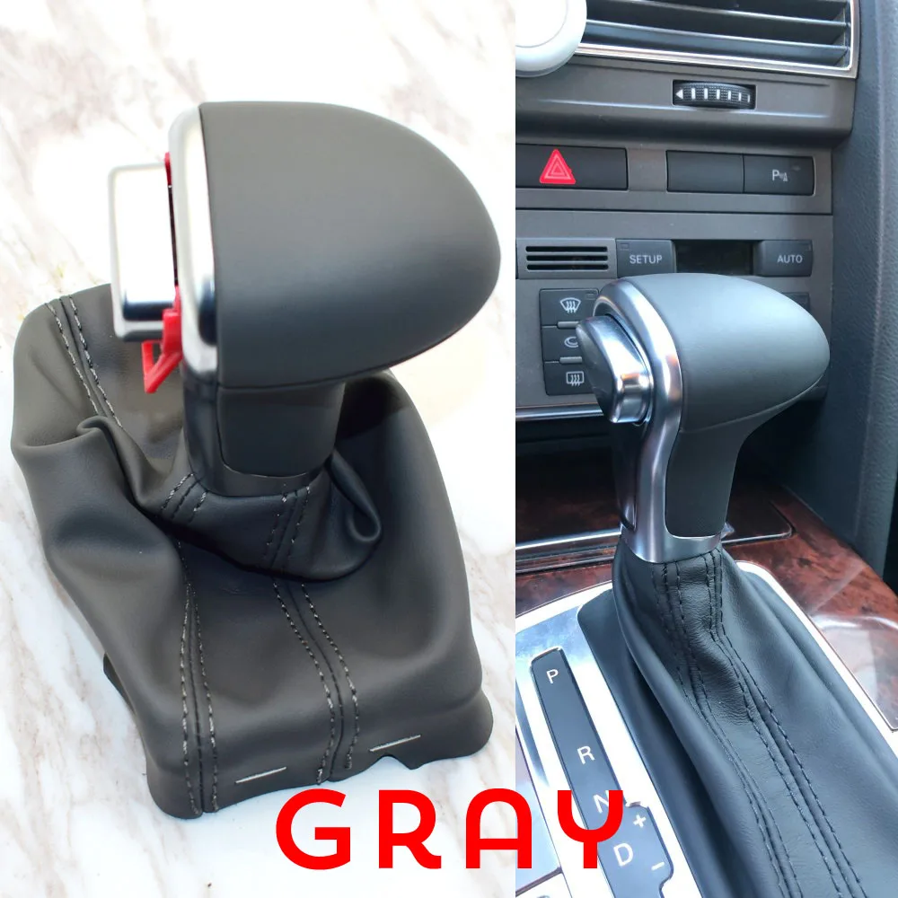 gray Автомобильный кожаный хромированный рукоятка для рычага переключения передач ручки для AUDI A6 A7 A3 A4 A5 A6 c6 Q7 Q5 2009 2010 2011 2012 4G1 713 139 R - Название цвета: gray