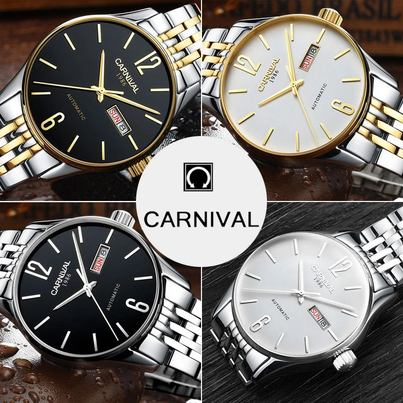 

2017 CARNIVAL SimpleDesign Classic Men Wrist Watch Topbrand Luxury Stainless Steel Relogio Fashion Waterproof Mechanical Montre