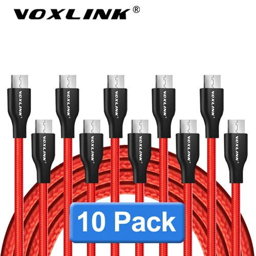 Red 10pcs cable VOXLINK Micro USB кабель 2.4A телефон Быстрый USB зарядный кабель для Xiaomi Redmi Note5 Micro USB зарядное устройство кабель для передачи данных для samsung USBCord - Цвет: Red 10pcs cable