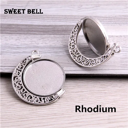 Rhodium 10 шт., 4 цвета, подходит для 25 мм, металлическая смесь, трендовая, вращающаяся, двухсторонняя, кабошон, подвеска, настройки, подходит для ожерелья, подвеска D7009 - Цвет: Rhodium