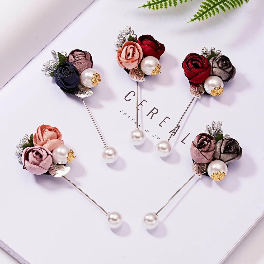 

Rinhoo Elegant Women Rose Flower Pearl Brooches Cloth Costume Colorful Flower Pins Wedding Birthday Party Lady Trendy Brooches