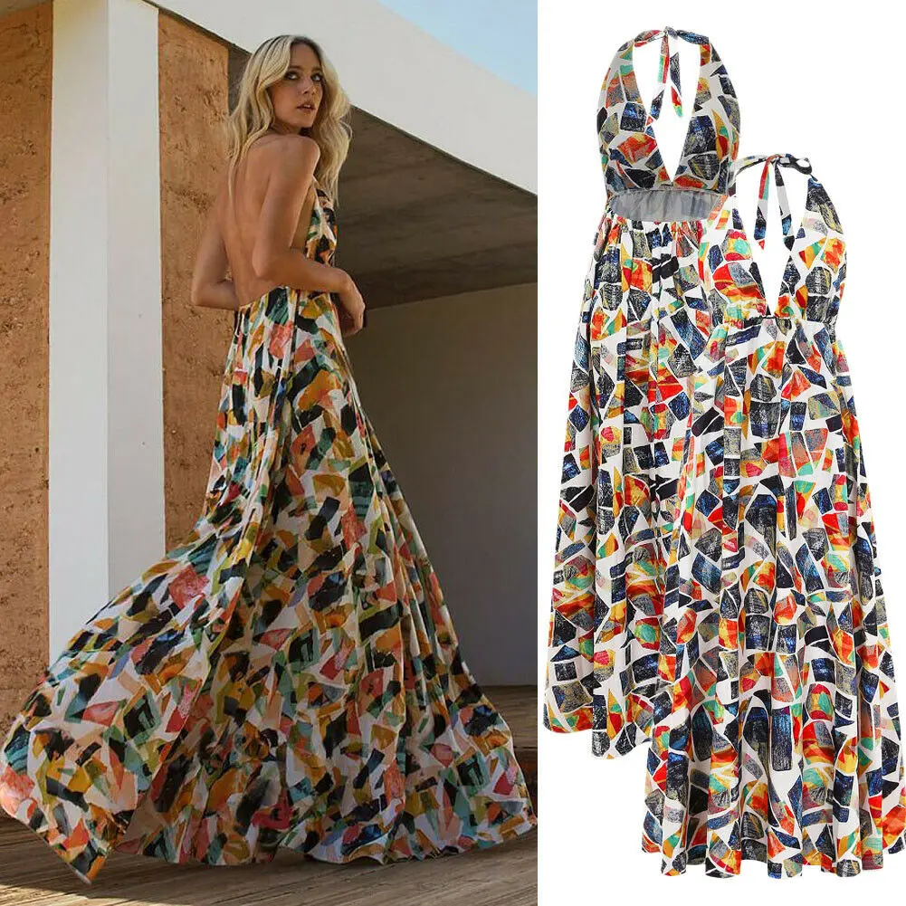 Женское Макси-платье в стиле бохо пляжный вечерний праздничный длинный сарафан с