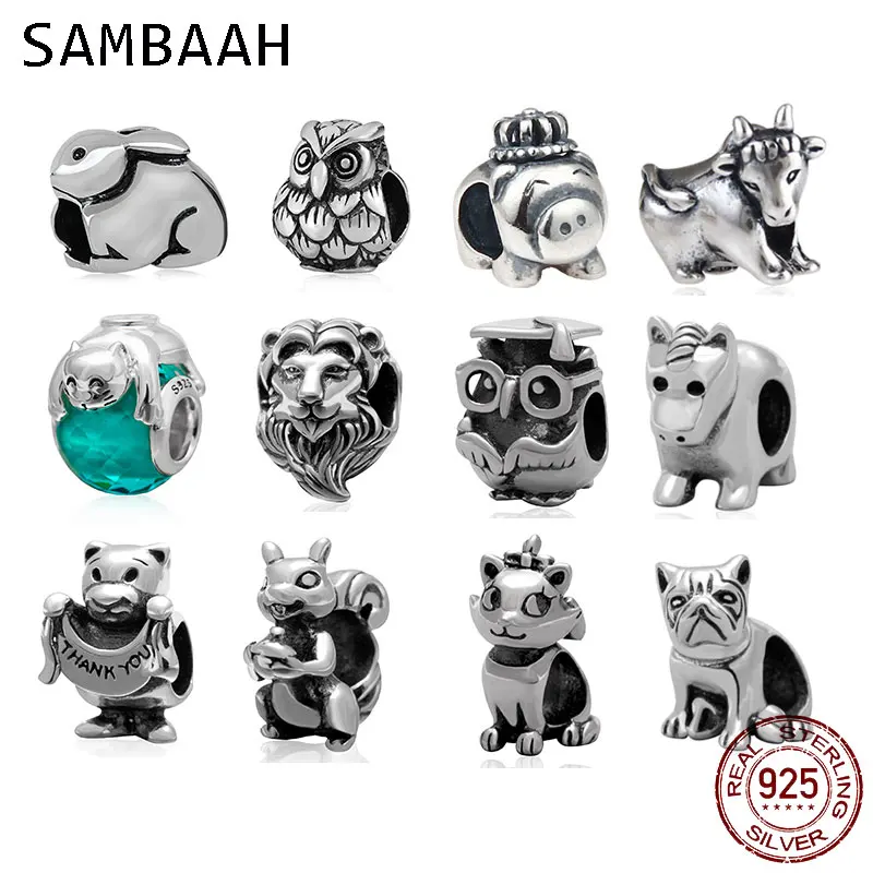 Бусины Sambaah для браслета Pandora серебристые бусины в виде животных кролика свиньи