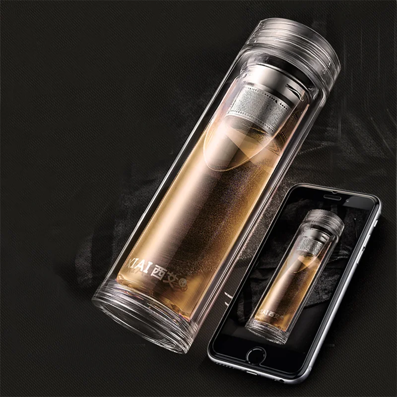 Короткие Двойные стенки термостойкие стеклянные прозрачные бутылки для воды