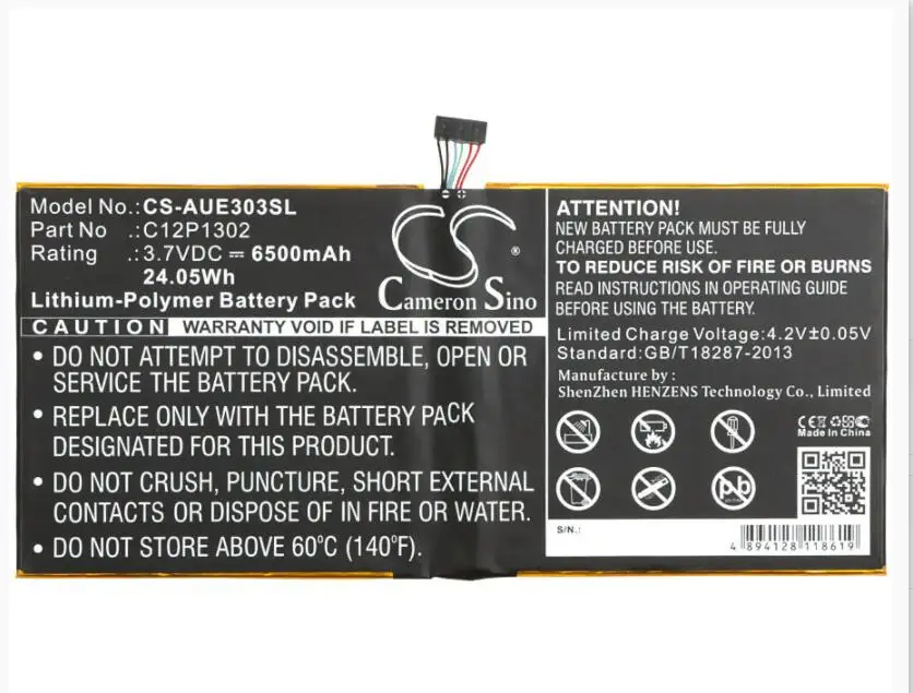 Аккумулятор Cameron Sino 6500 мАч для ASUS K00A MeMo Pad 10 ME302C MeMo Pad 10 ME302KL C12P1302