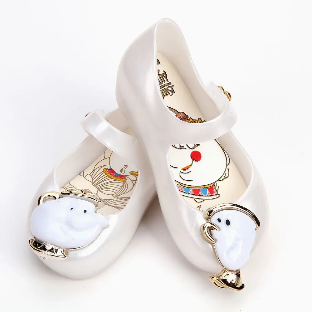 Melissa обувь для детей Новые Девушки рисунки из мультфильма ПВХ прозрачные босоножки Туфли для принцессы детская пляжная обувь