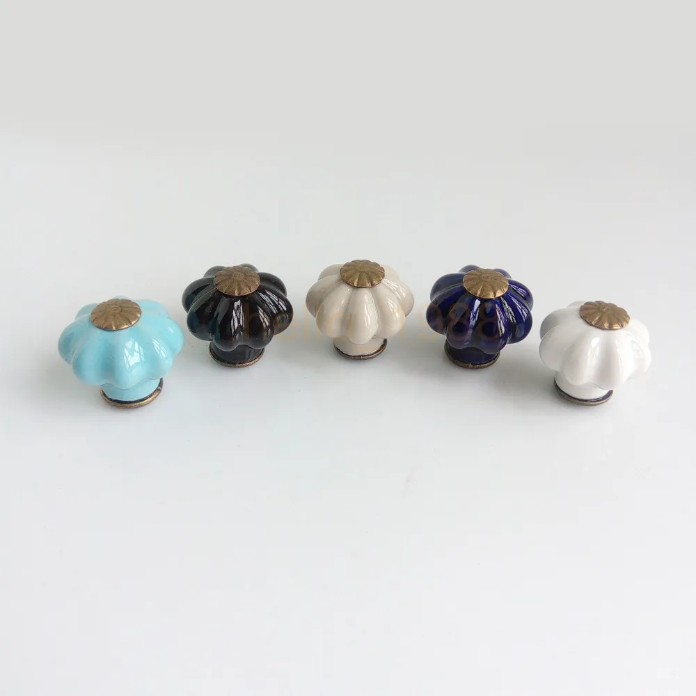 Синий/черный/серый/фиолетовый/белый 25 мм Тыква Фонари Керамика ручка шкафа ящика