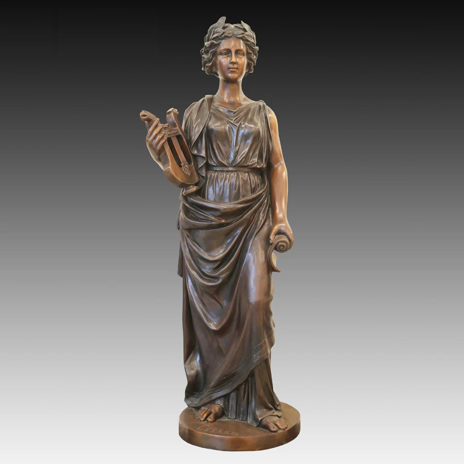 Beste Antiek Europa Stijl Bronzen Standbeeld Vrouw Outdoor Tuin Decor Muziek Meisje Sculptuur Campus Kantoor Decortion