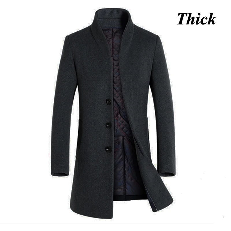 Grey thick Letskeep, новинка, зимнее шерстяное длинное пальто, мужское, приталенное, повседневное, толстое пальто, Мужская теплая ветровка, Тренч, пальто, куртки, MA209 - Цвет: Grey thick