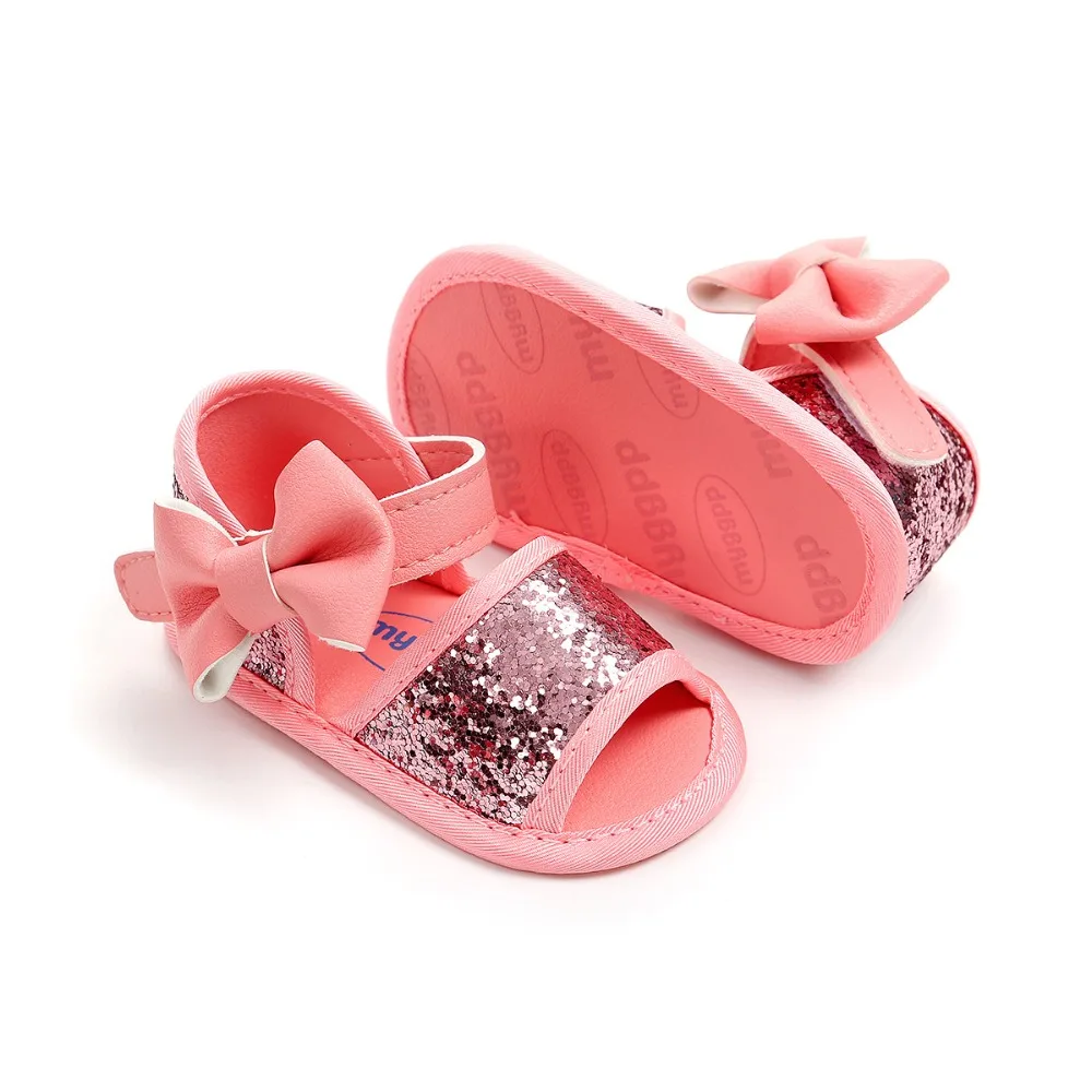 Brand Summer Sequin Bow Girls sandals PU Leather Princess sandals Gift baby moccasins Anti-slip Baby infant sandals