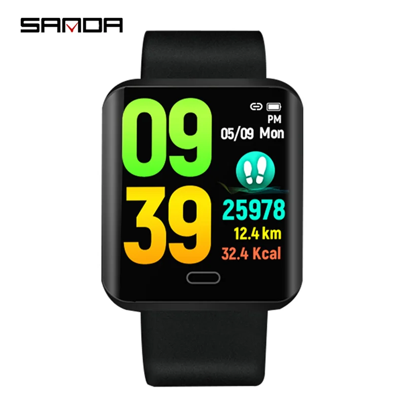 Black SANDA B8 мужские Смарт SPO2 13 языков цифровые часы женские напоминание о звонках пульсометр часы Шаг Калорий красота часы - Цвет: Black