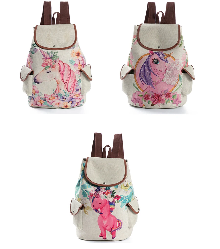 Школьный рюкзак с единорогом, милый рюкзак Mochila Feminina, модный рюкзак с кулиской, рюкзак с принтом Kawaii, школьный рюкзак для девочек