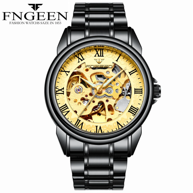 

Fashion Blu-ray Glass Design Transparent Skeleton Dial Mens Watch Top Brand Luxury Automatic Clock Male Mechanical Watches Black