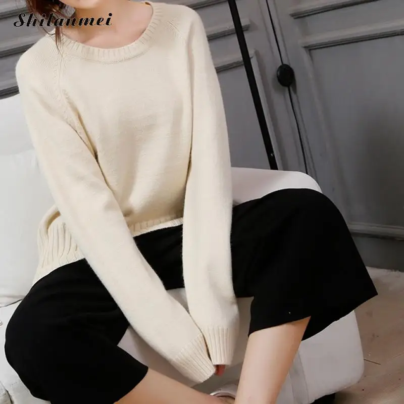 Fashion Korean Sweater Women Winter Pullover Solid Pink Knitted Tops for Autumn Female Loose sueter mujer | Женская одежда